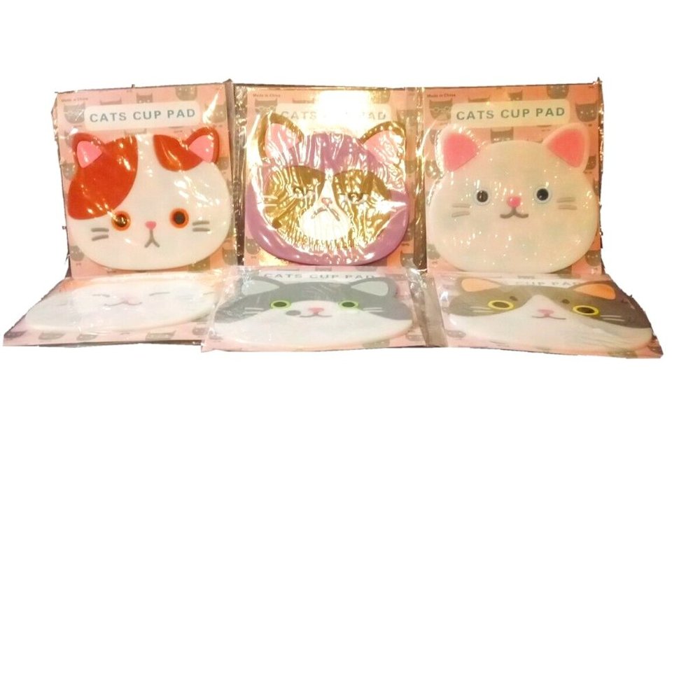 Set of 6 Cats Cup Pad Silicone Drink Coasters Grumpy Cat (4inch x 4.5")